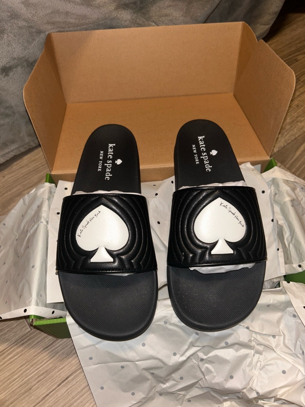 kate spade Black and White Quilted Spade Slide Sandals